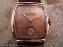 Load image into Gallery viewer, Gruen Precision Copper Dial with Coppery Red-Gold Filled Barrel Case, Manual, 26x36mm