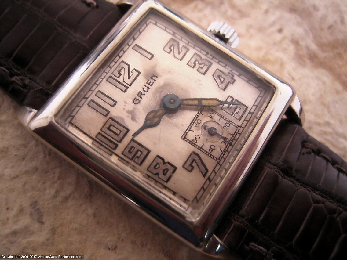 Gruen Guild c.1930s with Square White Gold Case and Silver