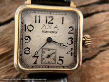Load image into Gallery viewer, Hamilton 1940s Germanic Gothic Deco Dial with ΛΧΑ in Rounded Square Case, Manual, 28mm