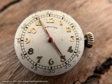 Load image into Gallery viewer, Hamilton WWII Era with Gothic-Style Numbers with Railroad Minute Markers in Bold Lug Case, Manual, 29mm