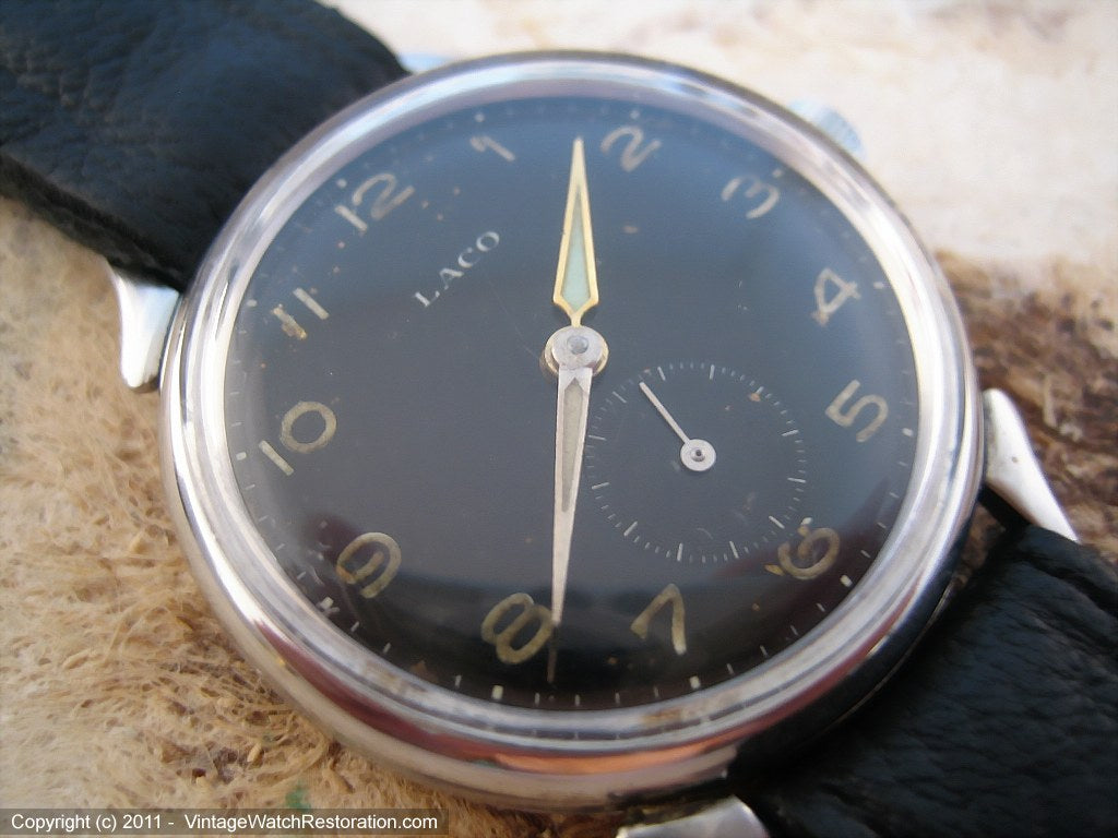 German WWII Era Military Laco with Black Dial, Manual, Large 34mm ...