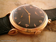 Load image into Gallery viewer, 18K Gold Longines with Black Dial and Deco Lugs, Manual, Very Large 36mm