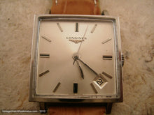 Load image into Gallery viewer, Large Square Longines Silver with Date at 4:30, Manual, 29x29mm