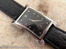 Load image into Gallery viewer, Lord Elgin Black Dial in 14K White Rolled Gold Case with Flared Lugs, Manual, 21x35mm