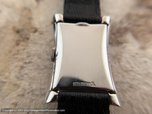 Load image into Gallery viewer, Lord Elgin Black Dial in 14K White Rolled Gold Case with Flared Lugs, Manual, 21x35mm