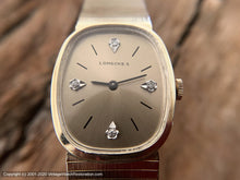 Load image into Gallery viewer, Longines Golden Dial with Diamonds, Oval Case, Manual, 27x31mm