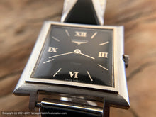 Load image into Gallery viewer, Longines 'Turler' Black Dial Roman Numerals, Square Case, Black Inset Triangular Design Bracelet, Manual, 29x29mm