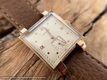 Load image into Gallery viewer, Longines 14K Gold Square Case, Double Bear Claw Lugs, Roman Numeral Dial, c.1946, Manual, 26x35mm