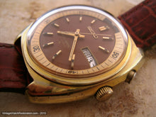 Load image into Gallery viewer, Impressively Large Bell-Matic Alarm Seiko Tonneau with Chocolate Brown Dial, Automatic, 39x42mm