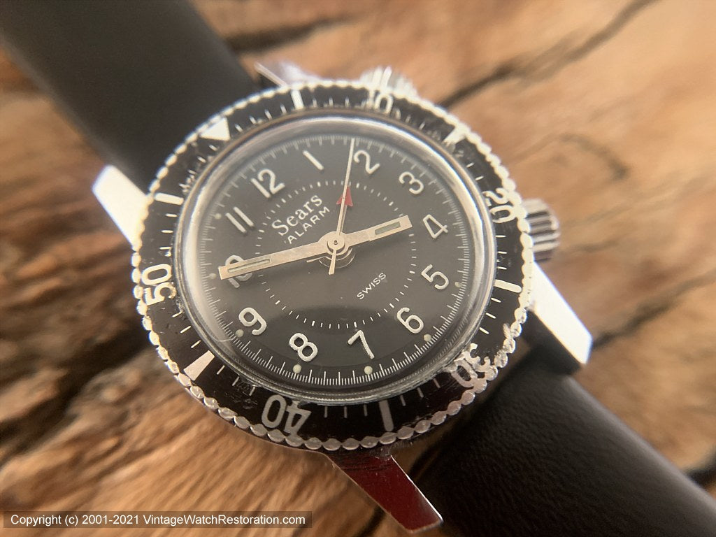 【1970s USA vintage】SEARS シアーズ 目覚まし時計 Sears Black Dial Divers Style Alarm, Manual, 32mm – Vintage Watch