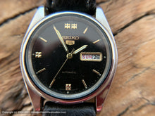 Load image into Gallery viewer, Seiko '5' Black Dial with Gold Markers, Day/Date, Automatic, V. Large 36.5mm