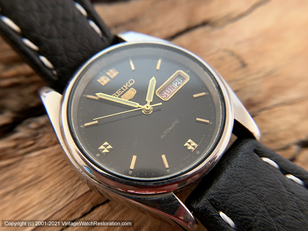 Seiko '5' Black Dial with Gold Markers, Day/Date, Automatic, V