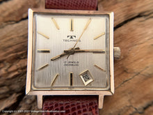 Load image into Gallery viewer, Technos Large Rose-Gold Plated Square Case and Tuxedo Dial with Date at 5 o'clock, Manual, 29x29mm