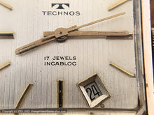 Load image into Gallery viewer, Technos Large Rose-Gold Plated Square Case and Tuxedo Dial with Date at 5 o'clock, Manual, 29x29mm