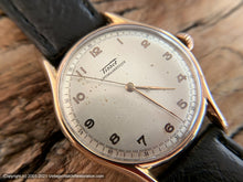 Load image into Gallery viewer, Tissot c.1940s Large Case Original Elegant Pearl Dial with Light Patina and Perfect Rose Gold Applied Number, Manual, Large 35.5mm