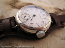 Load image into Gallery viewer, Sterling Silver Case Waltham WWI Porcelain Dial with Military Style Strap, Manual, Very Large 34.5mm