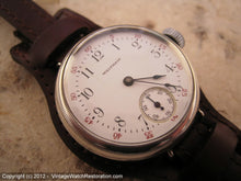 Load image into Gallery viewer, Sterling Silver Case Waltham WWI Porcelain Dial with Military Style Strap, Manual, Very Large 34.5mm