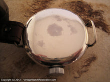 Load image into Gallery viewer, Sterling Silver Case Waltham WWI Porcelain Dial with Military Style Strap, Manual, Very Large 34.5mm