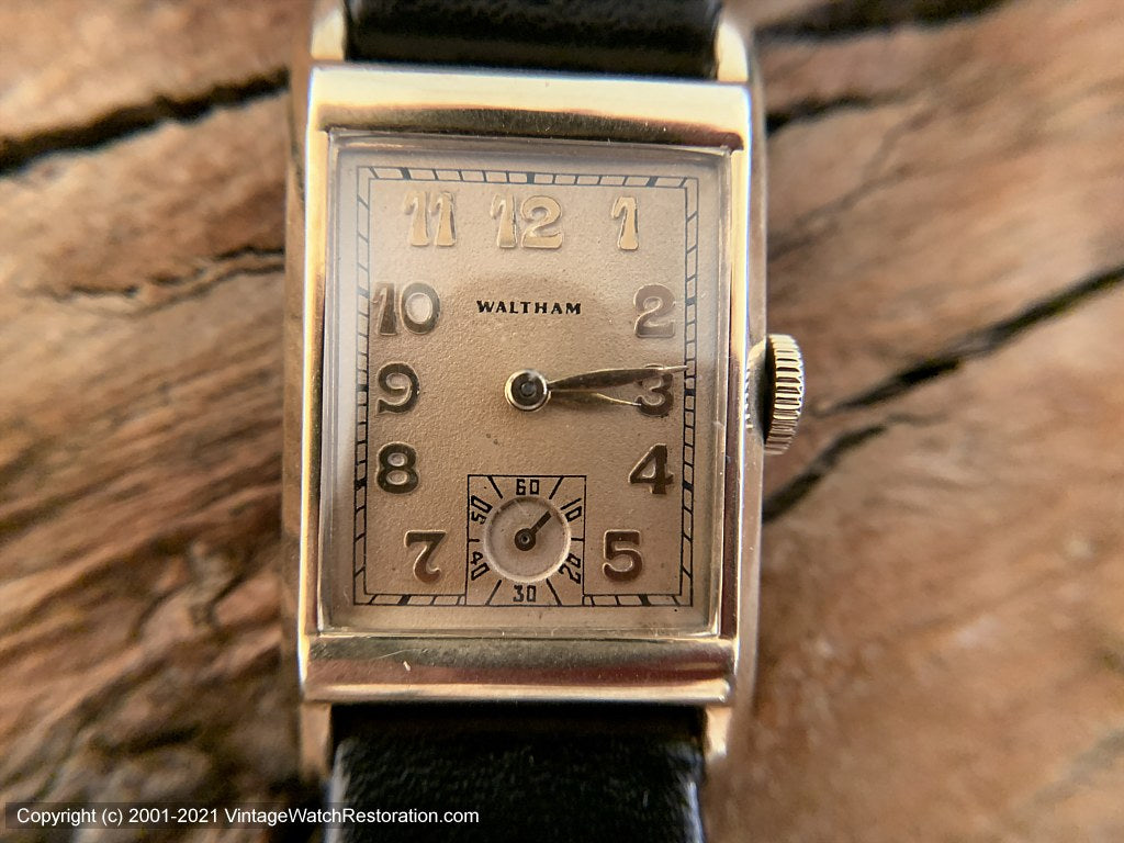Waltham Light Amber Dial, Cal 750, Fitted in a Curved Case, Manual, 21