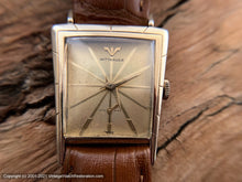 Load image into Gallery viewer, Wittnauer Golden Sunburst Dial in Trapezoid Case with Box, Tags and Original Receipt from 1961, Manual, 26x35mm