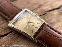 Load image into Gallery viewer, Wittnauer Golden Sunburst Dial in Trapezoid Case with Box, Tags and Original Receipt from 1961, Manual, 26x35mm