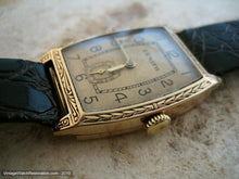 Load image into Gallery viewer, Early Rare 14K Gold Tonneau Tank Zenith with Decorative Case, Manual, 25.5x38mm