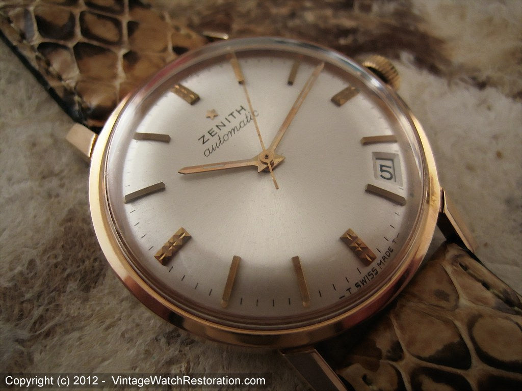NOS Zenith 2522PC in Minty Rose Gold Filled Case with Pie Pan Dial