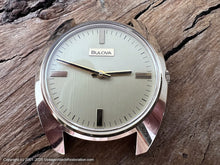 Load image into Gallery viewer, Bulova Lightly Straited Dial, Black/Gold Hands with Original Box, NOS, Manual, 34x40mm
