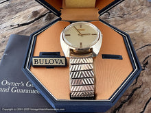 Load image into Gallery viewer, Bulova Lightly Straited Dial, Black/Gold Hands with Original Box, NOS, Manual, 34x40mm
