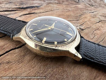 Load image into Gallery viewer, Bulova NOS Black Dial Beauty in Stunning Gold Textured Bezel Case, Automatic, 32.5x38mm
