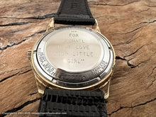 Load image into Gallery viewer, Bulova NOS Black Dial Beauty in Stunning Gold Textured Bezel Case, Automatic, 32.5x38mm
