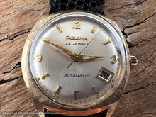 Load image into Gallery viewer, Bulova 23 Jewel Pearl White Dial in Stunning Gold Textured Bezel Case with Date, Automatic, 32.5x38mm
