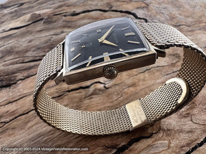 Bulova Black Dial in Square Case with Elegant Golden 'Champion' Bracelet, Manual, 26x26mm