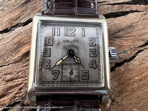 Gruen Original Silver Dial with Large Numbers in Square Case, Manual, 26x33.5mm