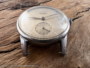 Universal c.1942 Military Style Light Creamy Yellow Dial with Silver Applied Markers, Manual, 31.5mm