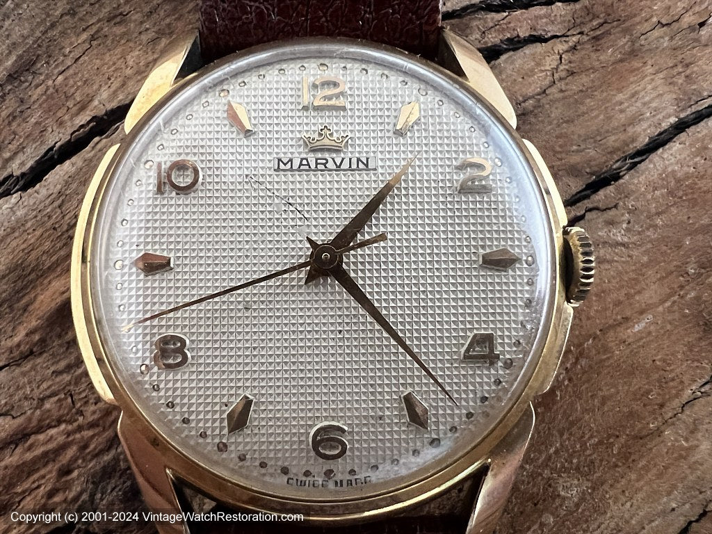 Marvin White Dial with Raised Gold Numbers, Manual, Large 35
