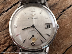 Wittnauer Silver Quadrant Dial, Date, Original Presentation Box & Tags, Manual, 33.5mm