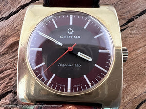 Certina 'Argonaut 220' Ruby Red Dial, Hefty Tapered Square Case, Manual, 33x39mm