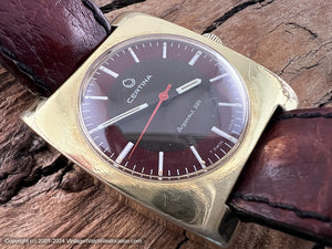 Certina 'Argonaut 220' Ruby Red Dial, Hefty Tapered Square Case, Manual, 33x39mm