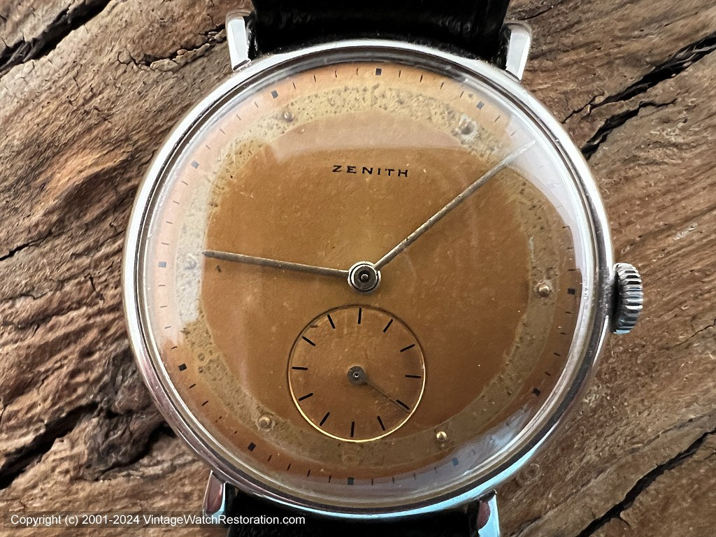 Zenith Two-Tone Rusty-Orange Patina Dial with Deco Lugs, Manual, 33.5mm