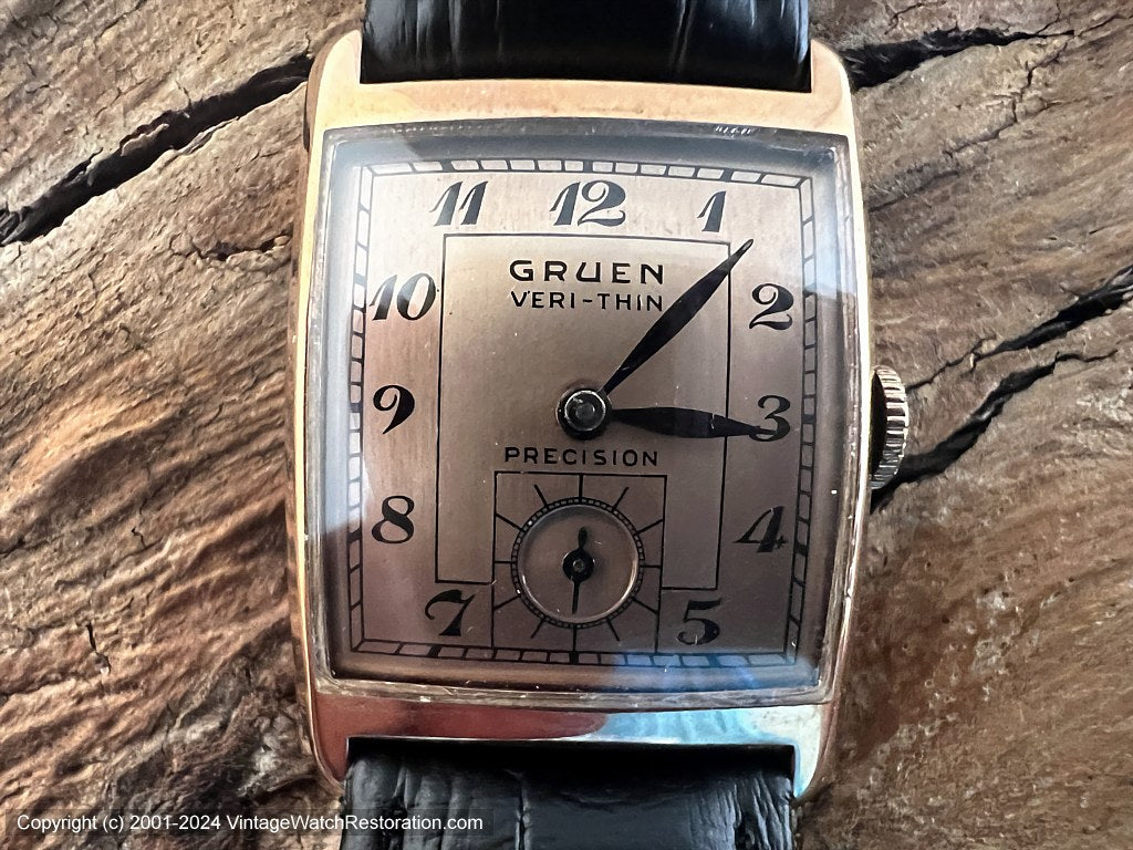 Gruen Veri-Thin Two-tone Copper Dial in Rose-Gold Curved Case