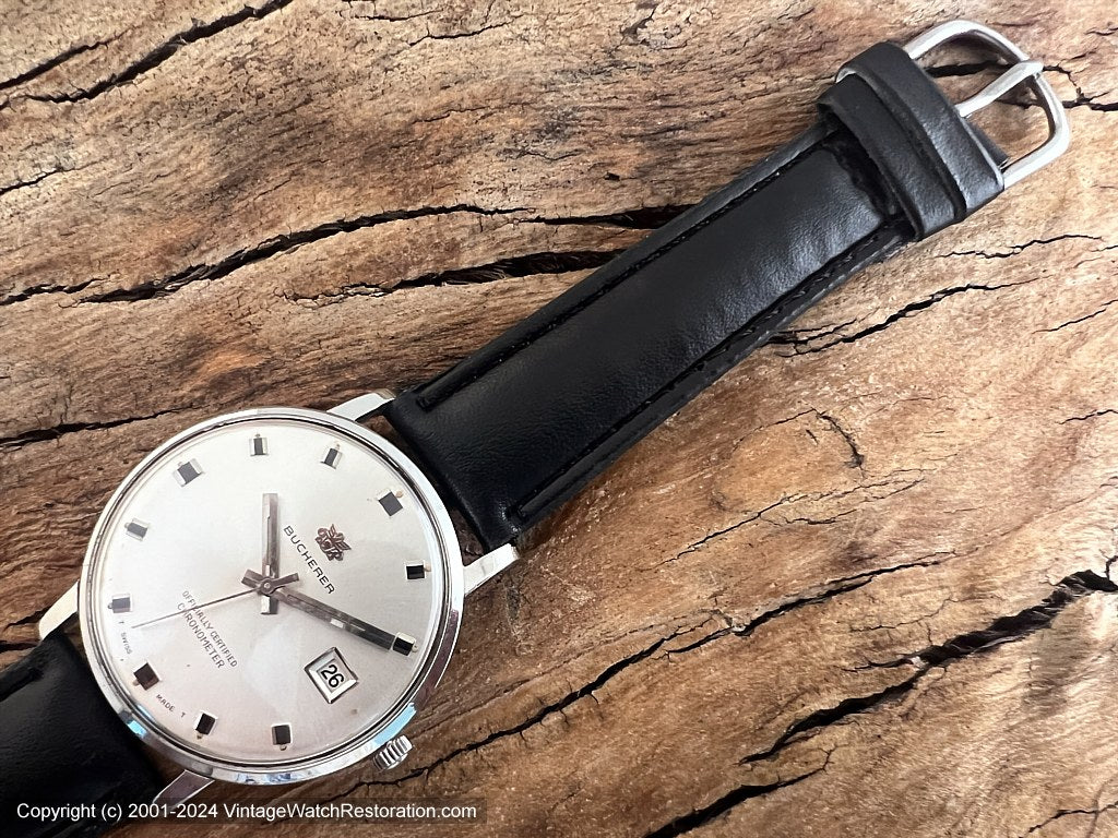 Bucherer Chronometer with Startlingly Silver Dial and Offset Date