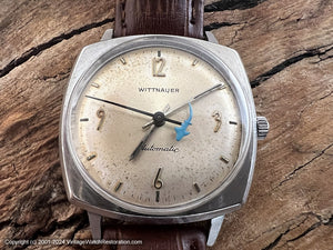 Wittnauer Cream Dial with "Blue Shark" Second Hand in Large Square Tonneau Case, Automatic, Large 33x33mm