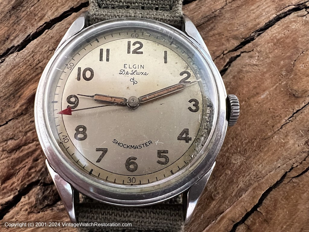 ELGIN SHOCK MASTER スモセコ メンズ ヴィンテージ 手巻き Elgin DeLuxe Shockmaster Two-Tone Military Style Dial
