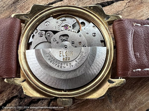 Elgin Sunburst Silver Dial, Hefty Gold Squared Case with Curved Top and Bottom, Date, Automatic, 31.5x31.5mm