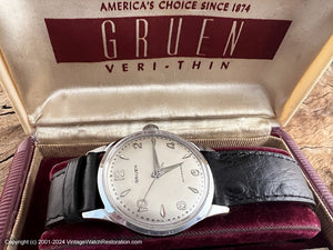 Gruen Precision 'Autowind' Ivory Dial with Silver Numbers, German-Made with Box, Automatic, 33.5mm