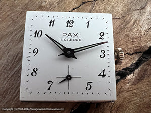 PAX Incabloc Pearl White Minty Dial Square Case, Manual, 25x25mm