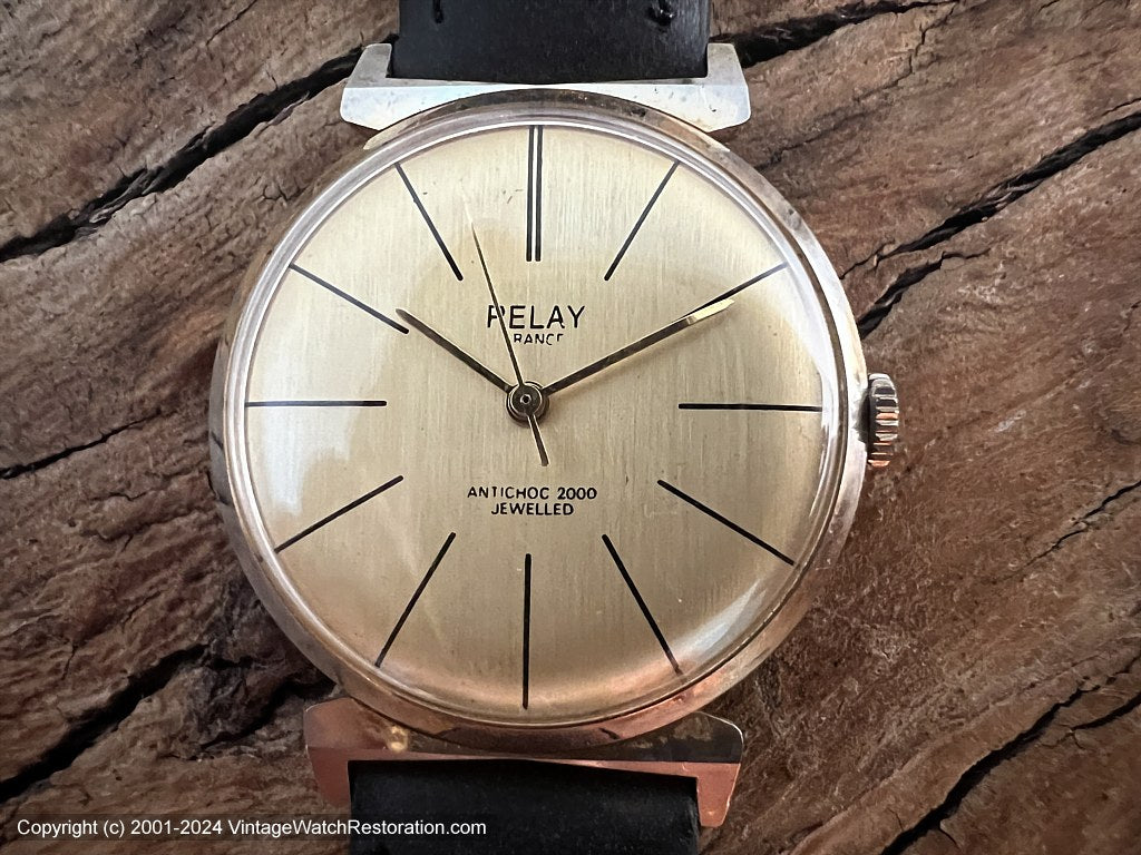 Relay France Brushed Golden Dial with Fine Black Hour Marker Lines, Manual, 34mm