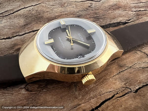 Sicura Rounded Square Gray Dial with White Trim in a Hefty Golden Case, Electronic, 36x48mm