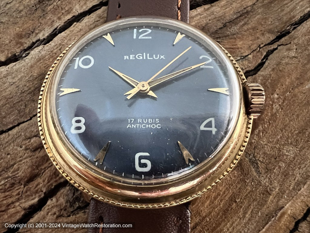 Regilux Blue-Gray Reflective Dial in Decorative Gold Case, Manual